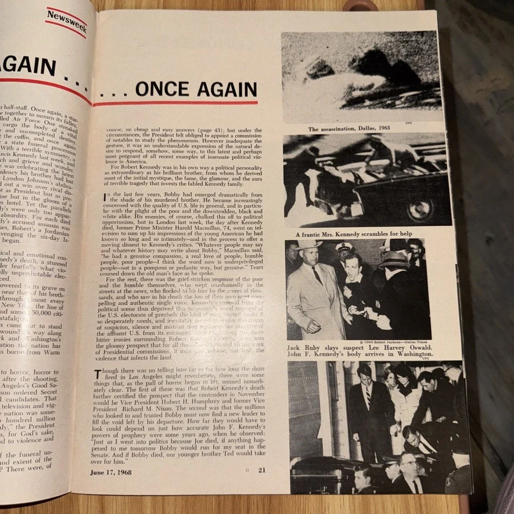 Newsweek Magazine ROBERT F. KENNEDY Death (June 17, 1968)VG Condition Pre-Owned